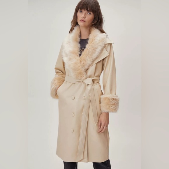 Nasty Gal Jackets & Blazers - Nasty Gal Fur Trimmed Db Coat